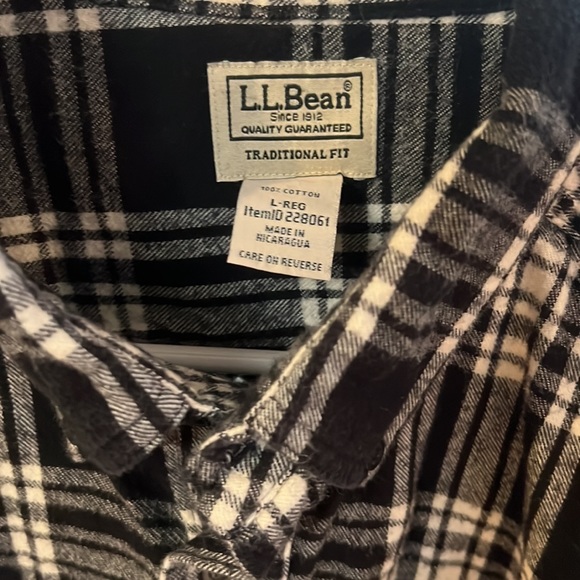 L.L. Bean Men Plaid Shirt Black & White Traditional Fit LARGE-REG - Picture 7 of 12